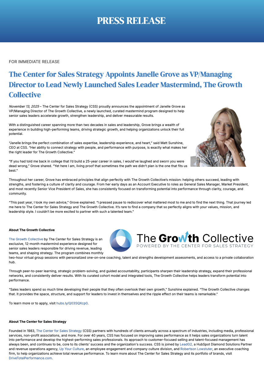 PRESS RELEASE: The Growth Collective
